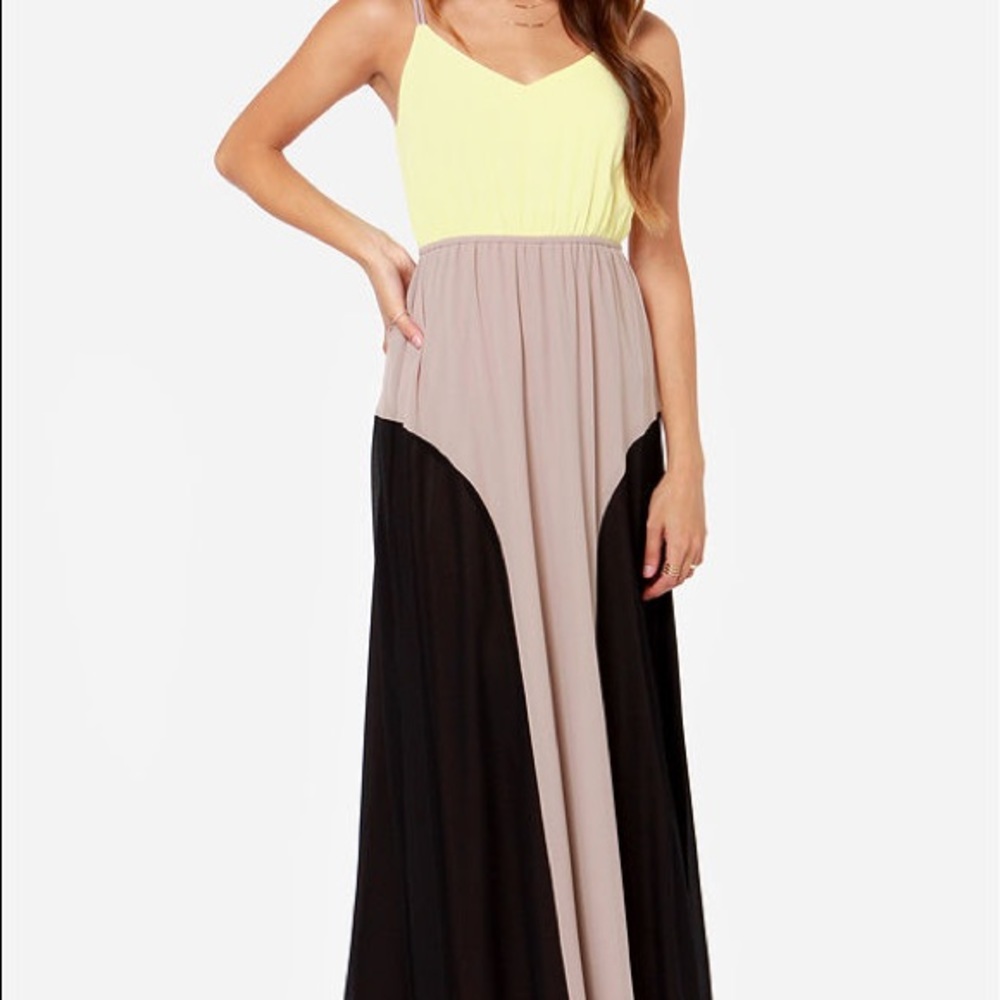 Yellow Color-Block Maxi Dress